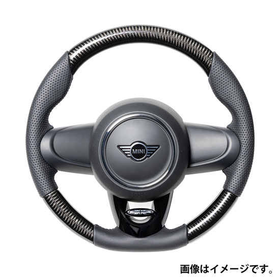 レアル ステアリング オリジナルシリーズ ラウンドシェイプ 品番：MNA-BKC 適合：BMW MINI (F56/F56LCI/F54/F54LCI/F60/F55/F55LCI/F57/F57LCI) パドルシフト取付穴があいております。 REAL