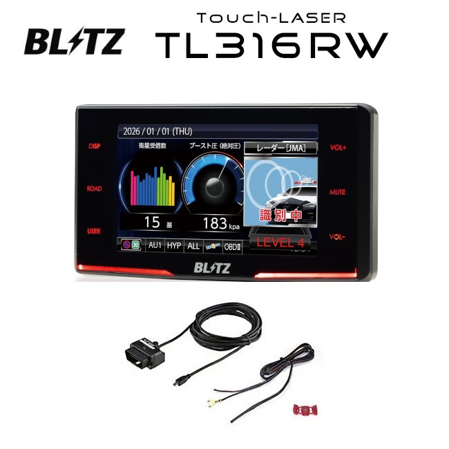 【在庫あり】TL316RW + OBDIIアダプター OBD2-BR1A レーザー＆レーダー探知機 JMA-600(NTG-962)/JMA-520/JMA-401取締機・MSSS対応モデル レーダー探知機本体内に「無線LAN機能」を搭載 BLITZ