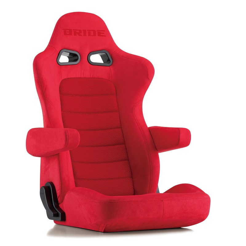 EUROSTERII CRUZ レッドBE シートヒーター搭載モデル リクライニングシート バックレストに便利なポケットを装備し、ヘッドレスト後面には存在感を示す「BRIDE」の刺繍が入り アームレストは別売になります。シートヒーター搭載モデル（12V専用） BRIDE