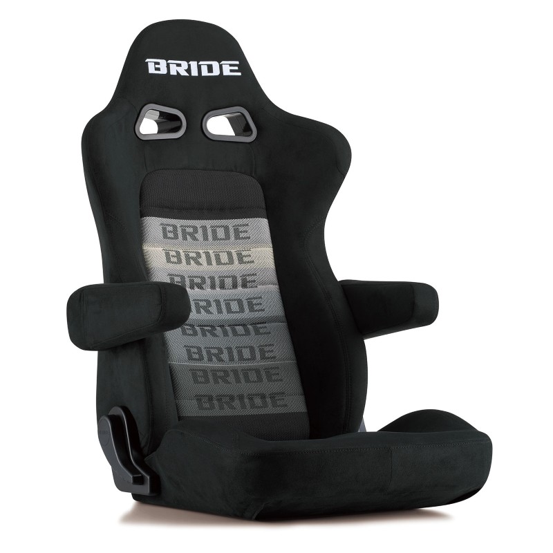 EUROSTERII CRUZ グラデーションロゴBE シートヒーター搭載モデル リクライニングシート バックレストに便利なポケットを装備し、ヘッドレスト後面には存在感を示す「BRIDE」の刺繍が入り アームレストは別売になります。シートヒーター搭載モデル（12V専用） BRIDE