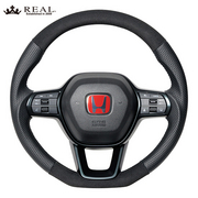 レアル ステアリング オリジナルシリーズ ソフトDシェイプ 品番：FL5-ALC-BK 適合：シビック タイプR (FL5) / CIVIC TYPE R R4(2022).9～、シビック (FL1/4) / CIVIC R3(2021).9～ 純正パーツ、純正エアバッグ、純正パドルシフト対応。純正ステアリングがステアリングヒーター付きの場合、この商品に交換するとステアリングヒーターは作動しません。 REAL 