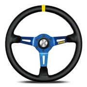 【在庫品特価】【正規品輸入品】 MOD.08 モデル08 レザー/ブルースポーク 35Φ M-59 ホーンボタンHB-18が付属します。ボス（ハブ）・アースリング・配線・取付ビス・レンチは付属しません。ボス（ハブ）側の付属品をご利用下さい。 MOMO 
